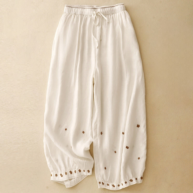 Cotton Linen Embroidered Cropped Meditation Harem Pants