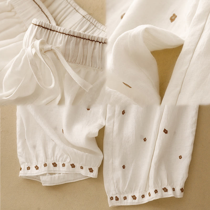 Cotton Linen Embroidered Cropped Meditation Harem Pants