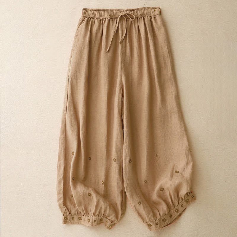 Cotton Linen Embroidered Cropped Meditation Harem Pants