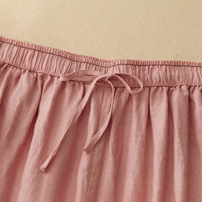 Cotton Linen Embroidered Cropped Meditation Harem Pants