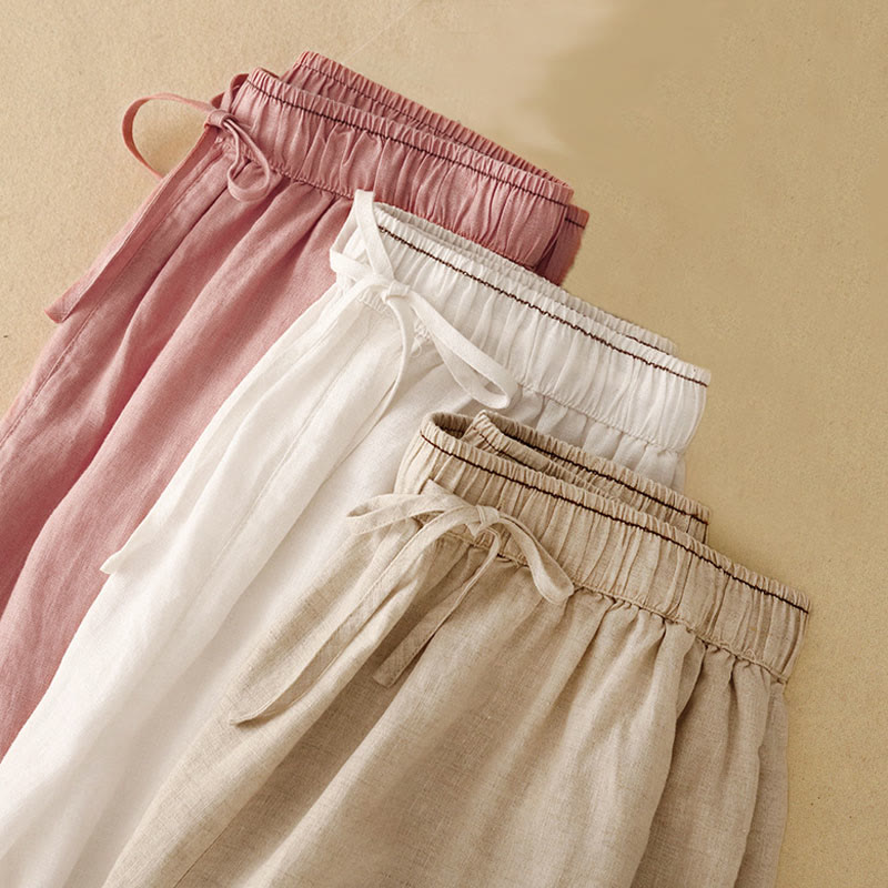 Cotton Linen Embroidered Cropped Meditation Harem Pants