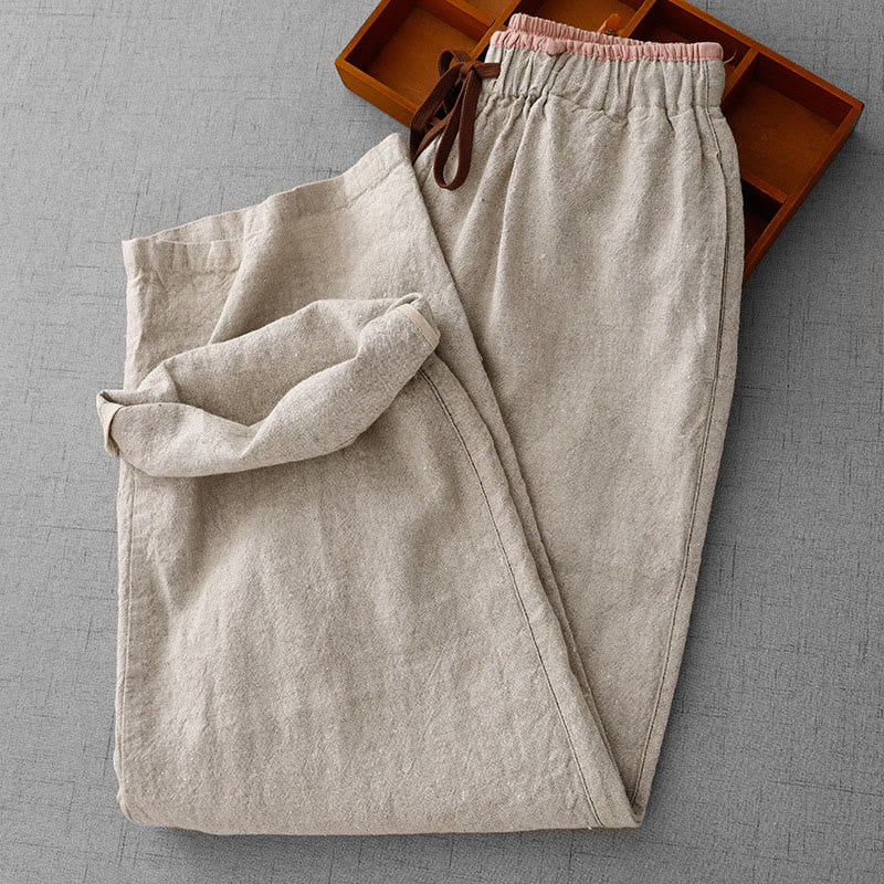 Casual Daily Drawstring Simple Design Women's Cotton Linen Pants With Pockets