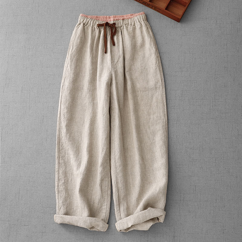 Casual Daily Drawstring Simple Design Women's Cotton Linen Pants With Pockets