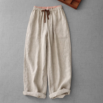 Casual Daily Drawstring Simple Design Women's Cotton Linen Pants With Pockets