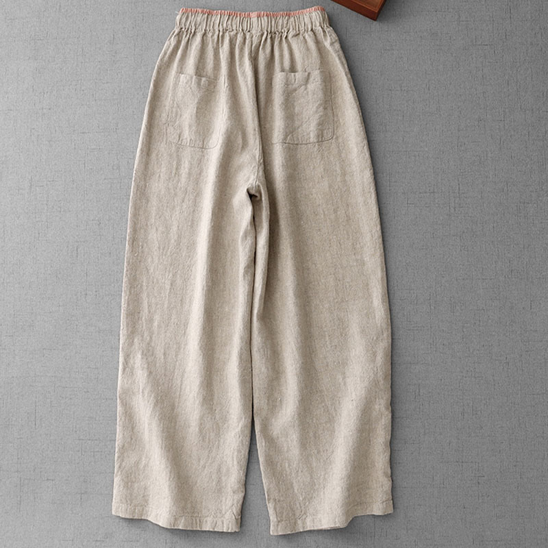 Casual Daily Drawstring Simple Design Women's Cotton Linen Pants With Pockets