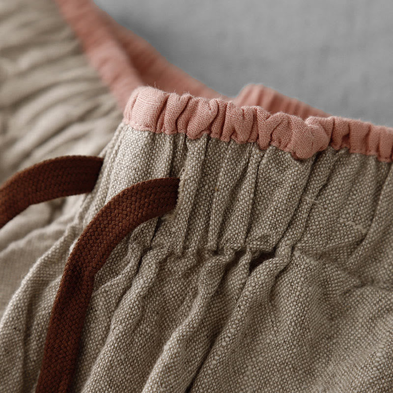 Casual Daily Drawstring Simple Design Women's Cotton Linen Pants With Pockets