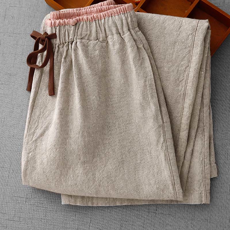 Casual Daily Drawstring Simple Design Women's Cotton Linen Pants With Pockets