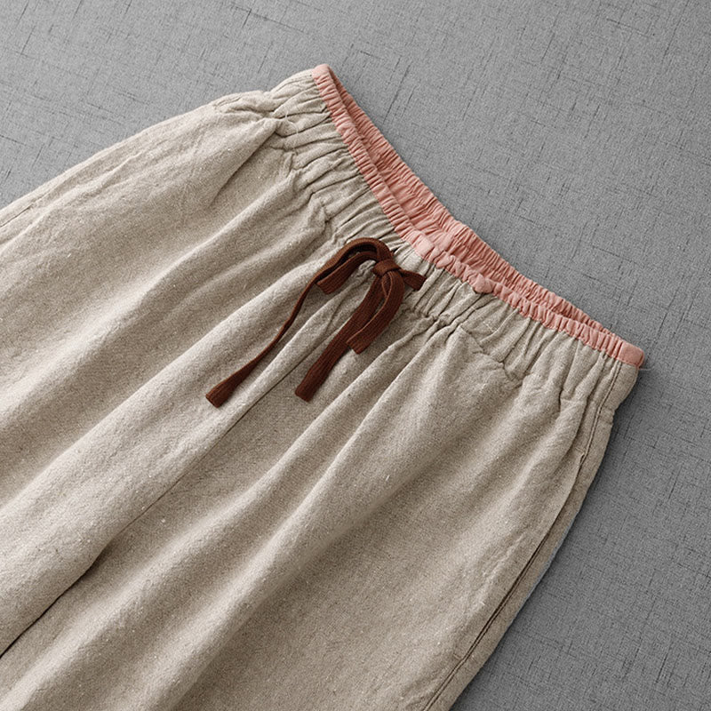 Casual Daily Drawstring Simple Design Women's Cotton Linen Pants With Pockets