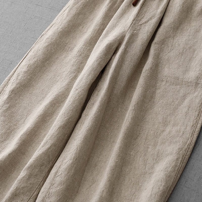 Casual Daily Drawstring Simple Design Women's Cotton Linen Pants With Pockets