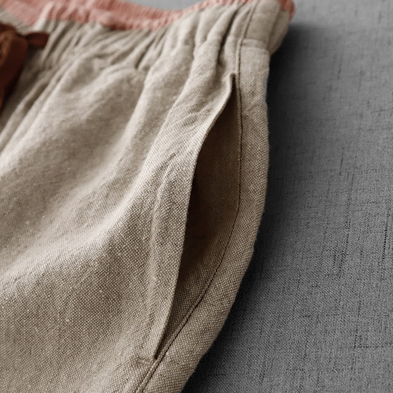 Casual Daily Drawstring Simple Design Women's Cotton Linen Pants With Pockets