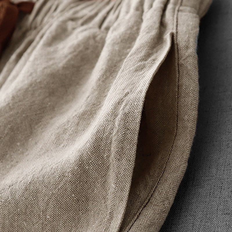 Casual Daily Drawstring Simple Design Women's Cotton Linen Pants With Pockets