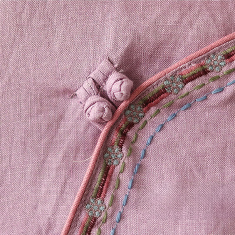 Cotton Linen Embroidered Stand Collar Meditation Shirt