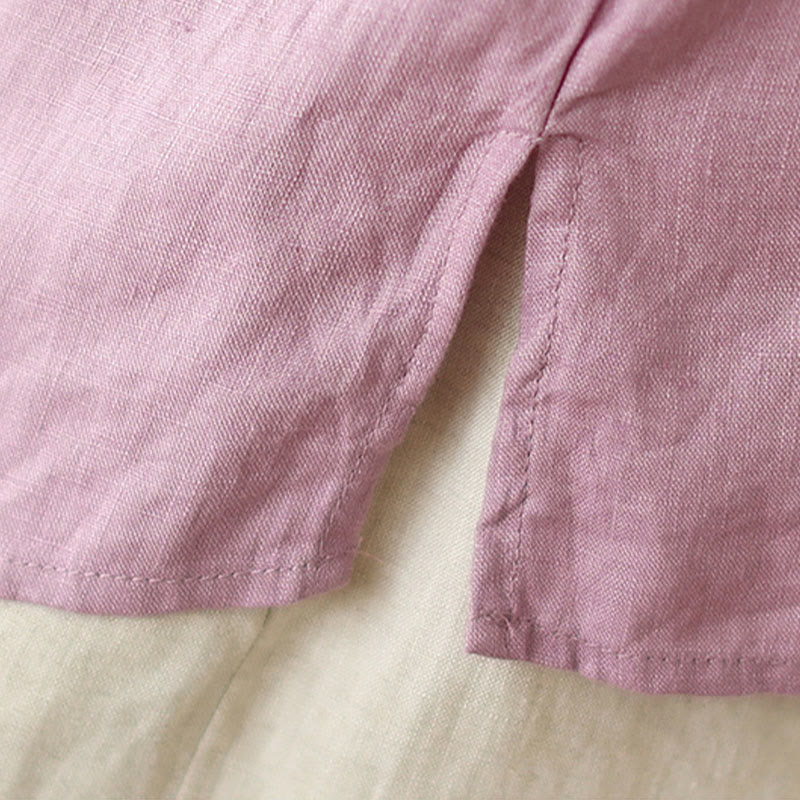 Cotton Linen Embroidered Stand Collar Meditation Shirt