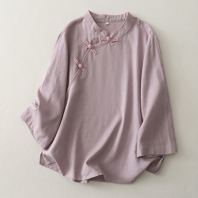 Breathable Cotton Linen Stand Collar Mindful Meditation Shirt