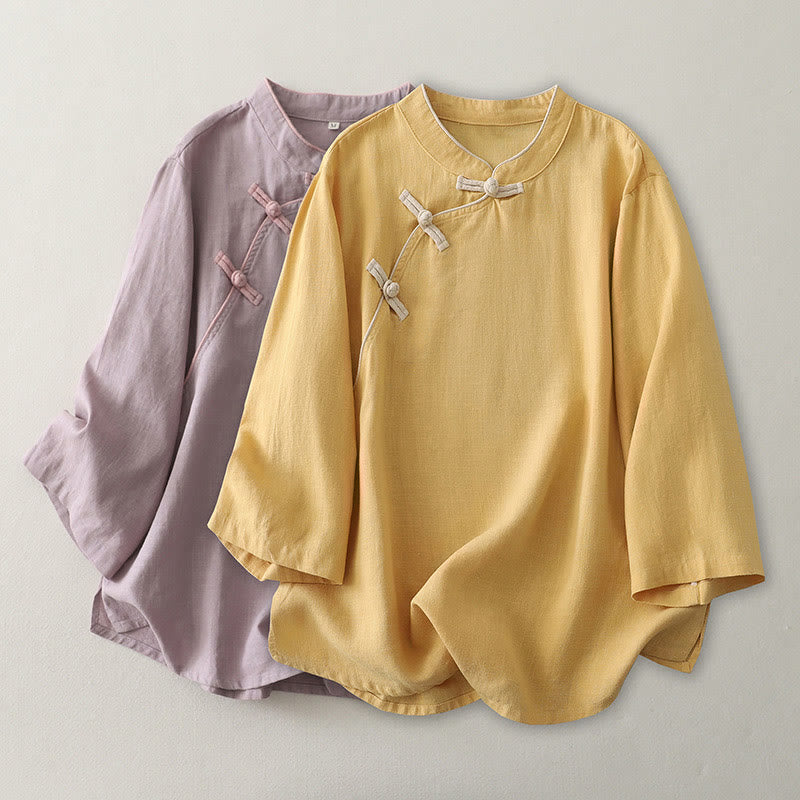 Breathable Cotton Linen Stand Collar Mindful Meditation Shirt