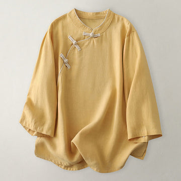 Breathable Cotton Linen Stand Collar Mindful Meditation Shirt
