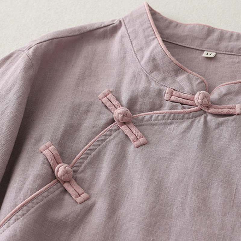 Breathable Cotton Linen Stand Collar Mindful Meditation Shirt