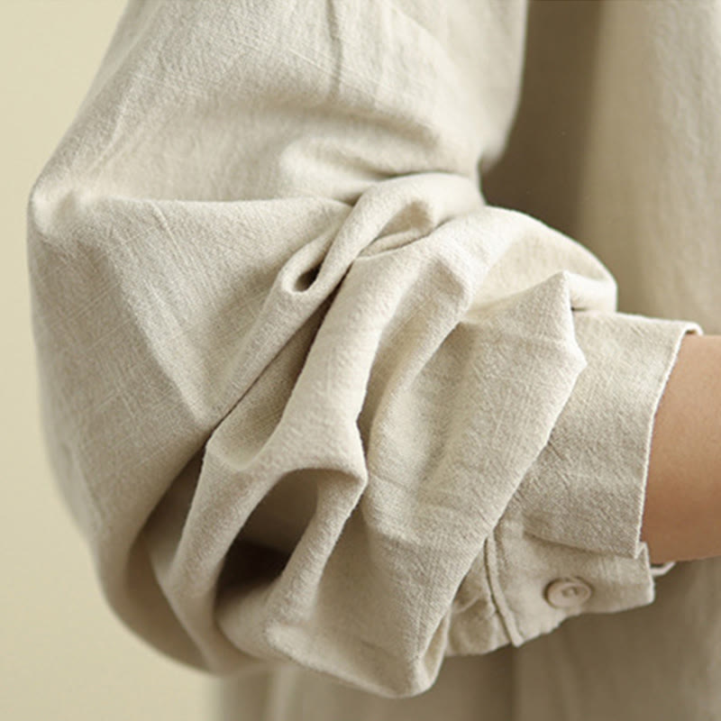 Plain Design Long Sleeve Women's Cotton Linen Jacket With Pockets