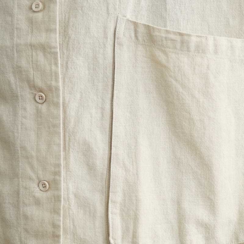 Plain Design Long Sleeve Women's Cotton Linen Jacket With Pockets