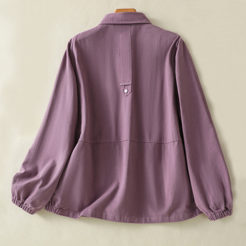 Plain Button Design Stand Collar Women's Cotton Jacket
