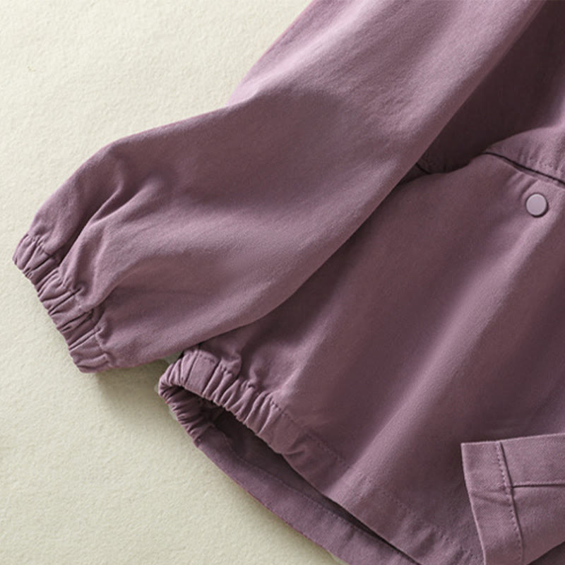 Plain Button Design Stand Collar Women's Cotton Jacket