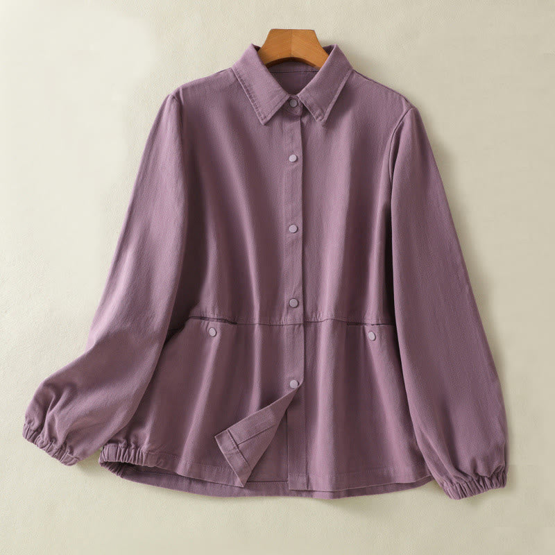 Plain Button Design Stand Collar Women's Cotton Jacket