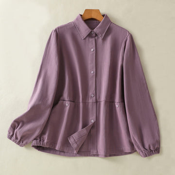 Plain Button Design Stand Collar Women's Cotton Jacket