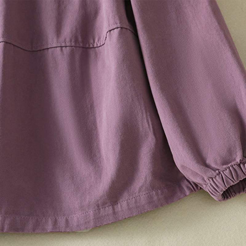Plain Button Design Stand Collar Women's Cotton Jacket