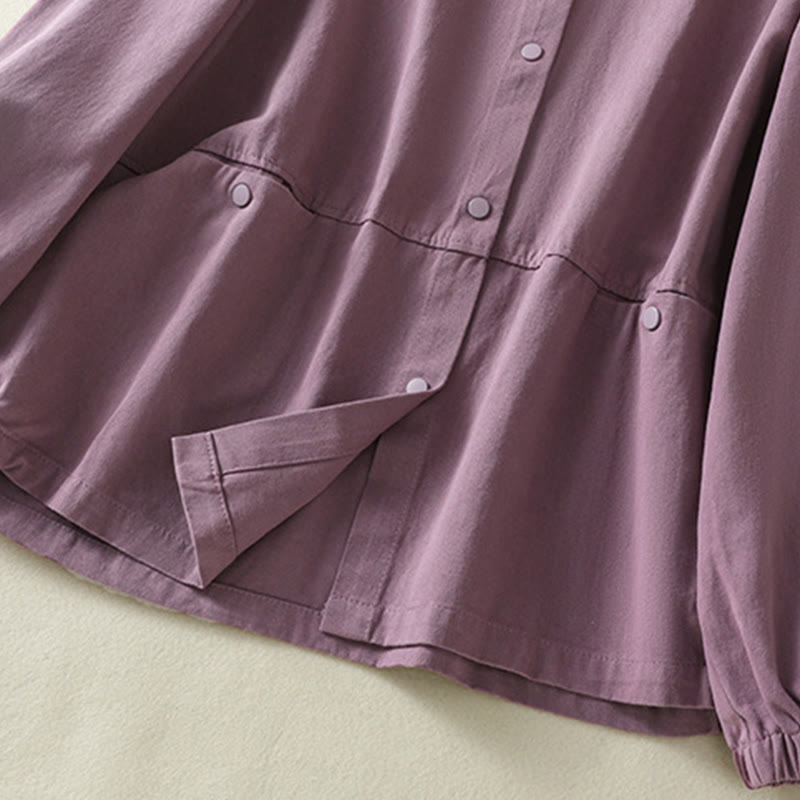 Plain Button Design Stand Collar Women's Cotton Jacket