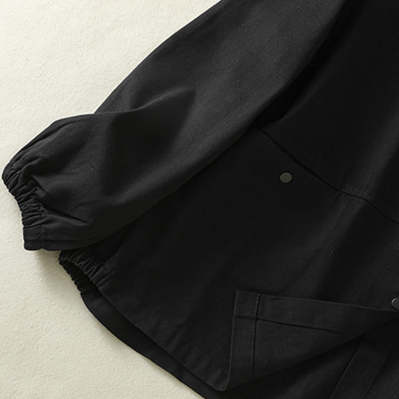 Plain Button Design Stand Collar Women's Cotton Jacket