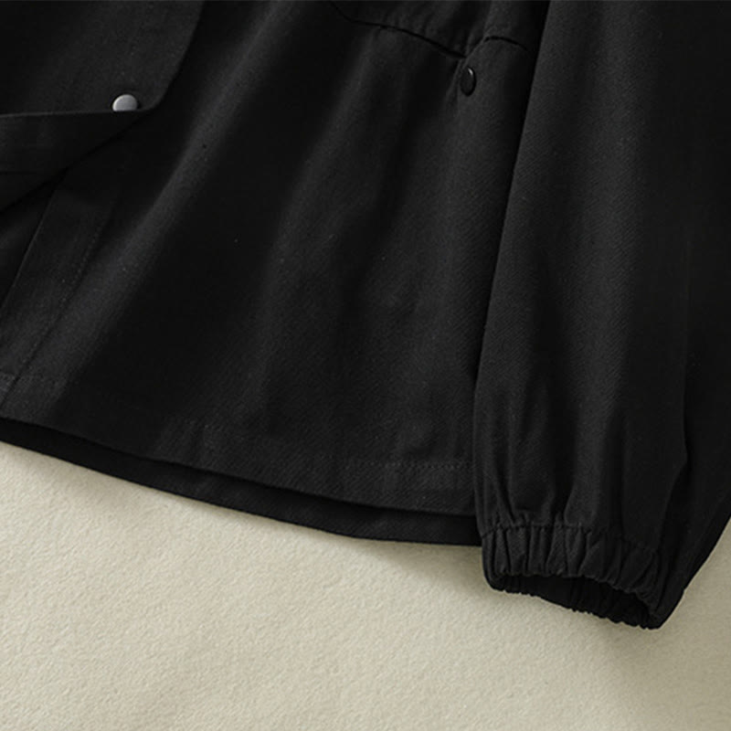 Plain Button Design Stand Collar Women's Cotton Jacket