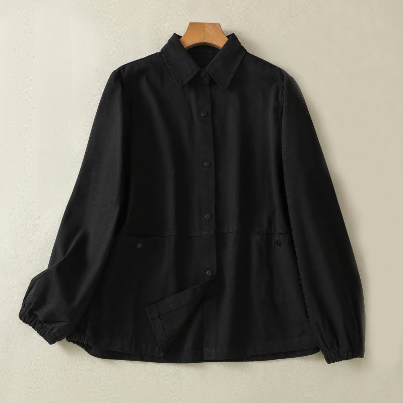 Plain Button Design Stand Collar Women's Cotton Jacket