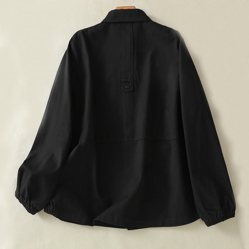 Plain Button Design Stand Collar Women's Cotton Jacket