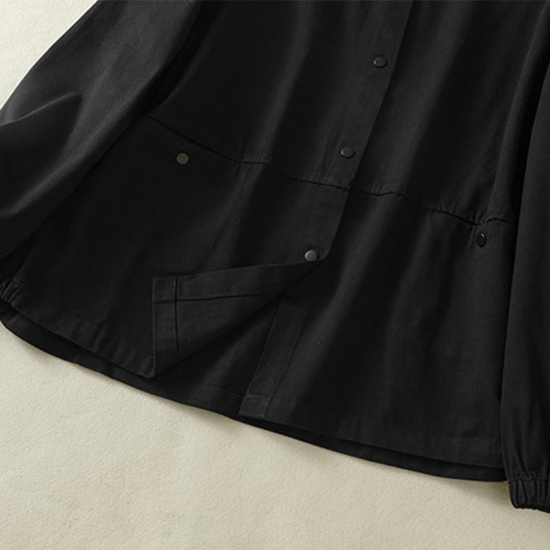 Plain Button Design Stand Collar Women's Cotton Jacket