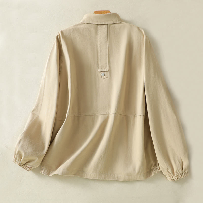 Plain Button Design Stand Collar Women's Cotton Jacket