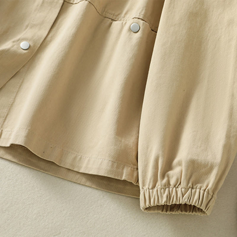Plain Button Design Stand Collar Women's Cotton Jacket