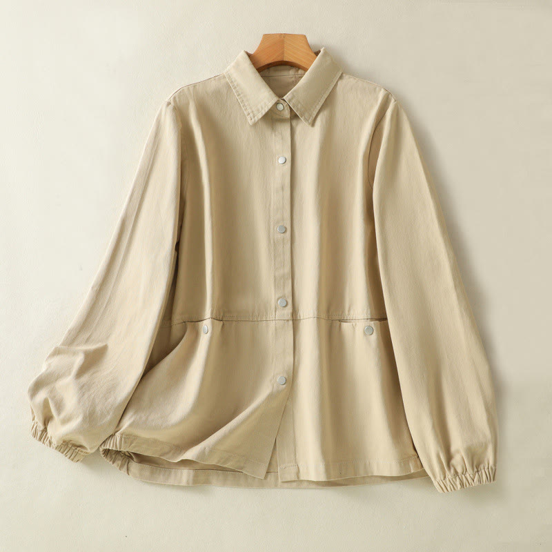 Plain Button Design Stand Collar Women's Cotton Jacket