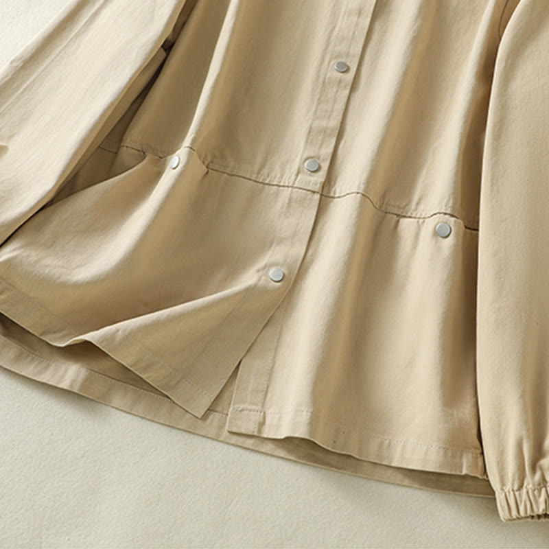 Plain Button Design Stand Collar Women's Cotton Jacket