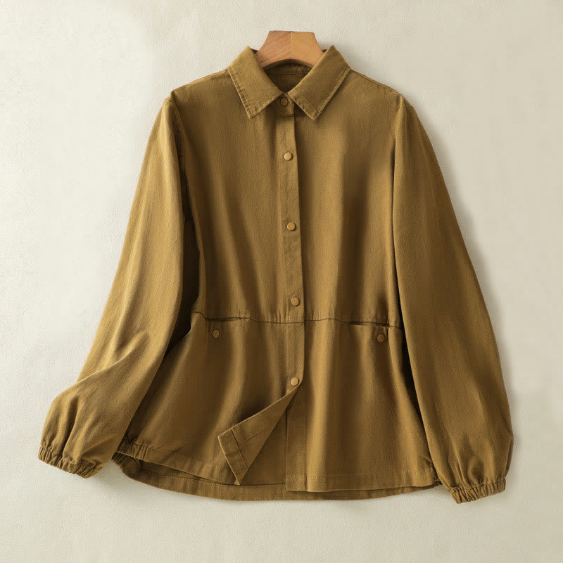 Plain Button Design Stand Collar Women's Cotton Jacket