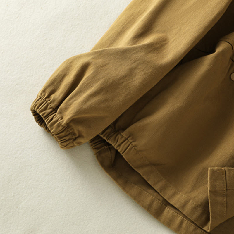 Plain Button Design Stand Collar Women's Cotton Jacket
