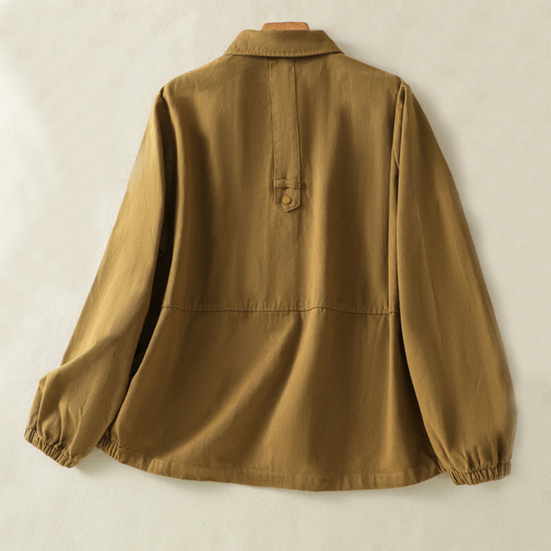 Plain Button Design Stand Collar Women's Cotton Jacket