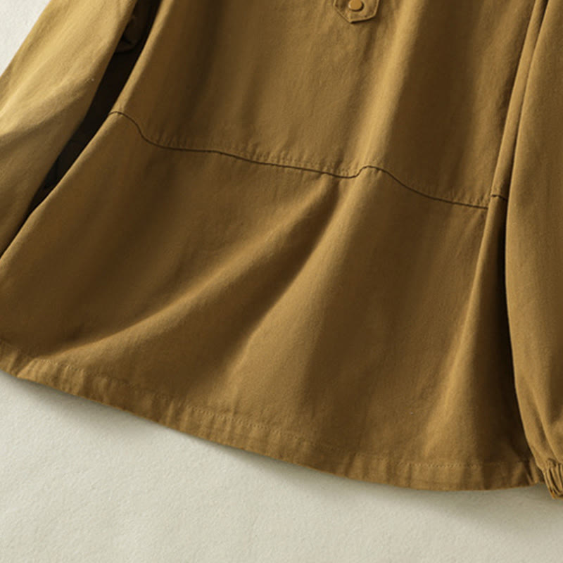 Plain Button Design Stand Collar Women's Cotton Jacket