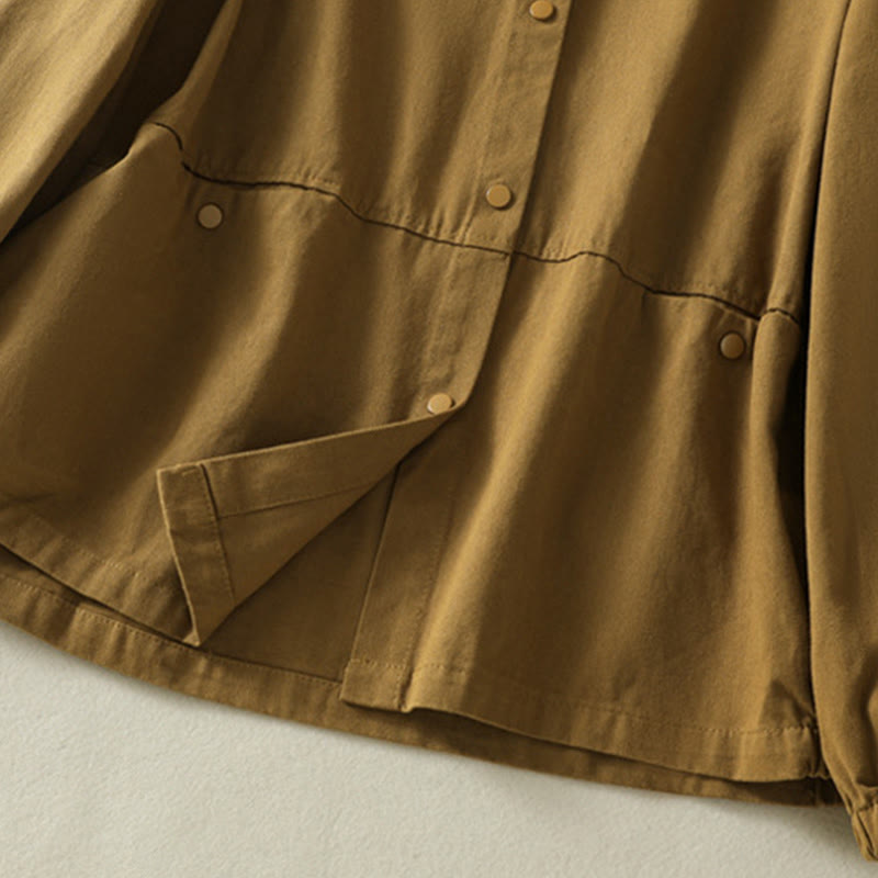 Plain Button Design Stand Collar Women's Cotton Jacket