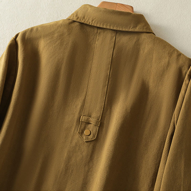 Plain Button Design Stand Collar Women's Cotton Jacket