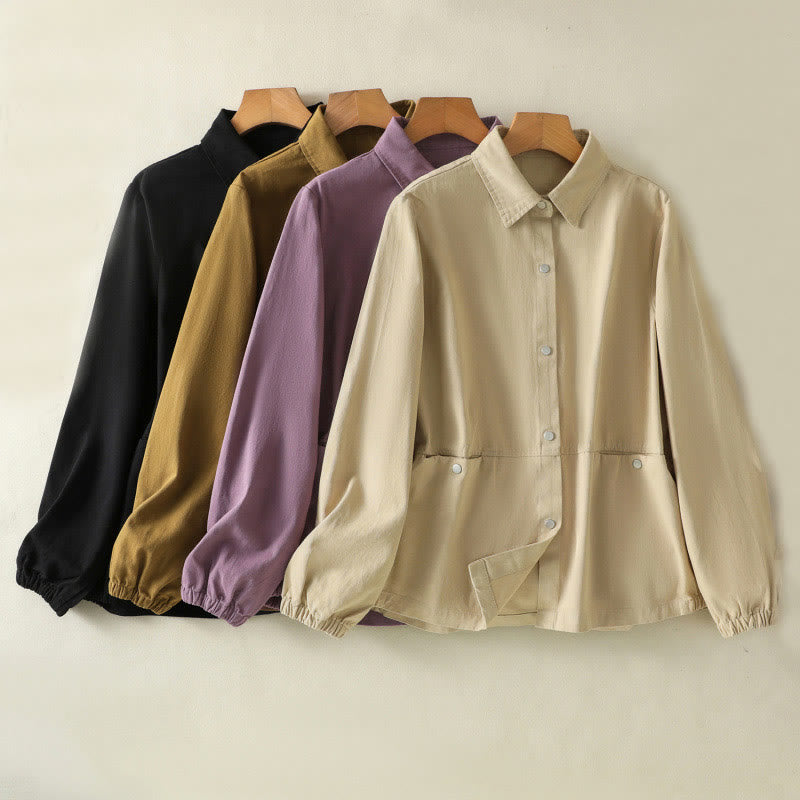 Plain Button Design Stand Collar Women's Cotton Jacket