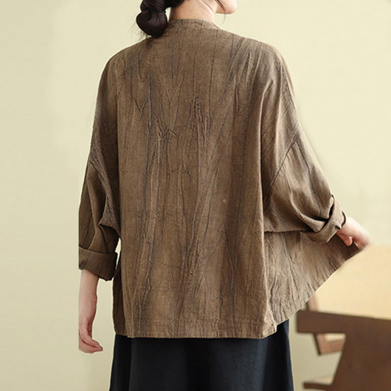Plain Long Sleeve Women's Cotton Linen Jacket With Pockets
