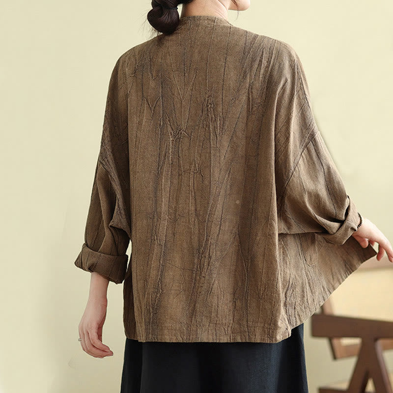 Plain Long Sleeve Women's Cotton Linen Jacket With Pockets