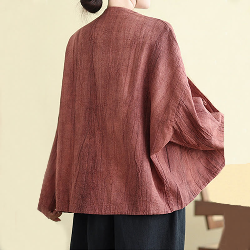 Plain Long Sleeve Women's Cotton Linen Jacket With Pockets