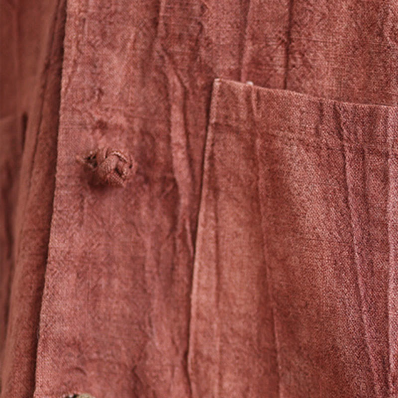Plain Long Sleeve Women's Cotton Linen Jacket With Pockets