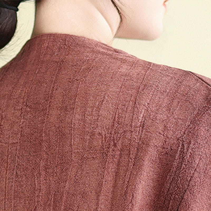 Plain Long Sleeve Women's Cotton Linen Jacket With Pockets